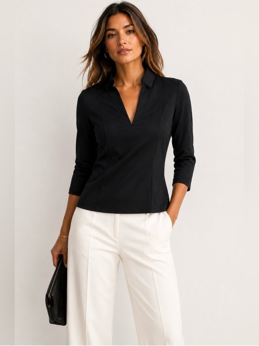 NWT Gretchen Scott Tuck Me In Black 3/4 Sleeve Tunic Top Size XS